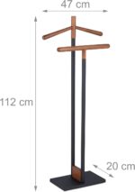 Relaxdays Valet Stand for Jackets & Trousers, H x W x D: 112 x 47 x 20 cm, Steel & Wood, Freestanding Breastfeeding Valet, Black/Brown - Image 4