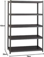 Heavy duty Boltless Angle Shelf Bolt Free Rack 76x 35x 152Meter 5 & 4 levels Warehouse Garage Storage Rack Capacity per shelf 374 kg (Black 5 Layer, 90 x 45 x 200 CM) - Image 2