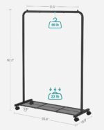 SONGMICS Clothes Rack with Wheels, Garment Rack, with Dense Mesh Shelf, 2 Brakes, Sturdy Steel Frame, Black UHSR25BK - Image 5