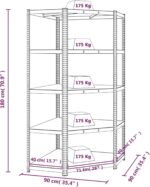 Brokky 5-Layer Corner Shelf Blue Steel&Engineered Wood-Garage Shelves Metal Storage Shelves,Heavy Duty Shed Storage Racking for Warehouse Workshop Office - Image 9