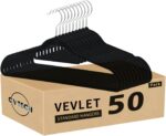 GVTECH Premium Velvet Hangers, [50 Pack] Non Slip and Heavy Duty Velvet Suit Hangers (45cm) with Tie Bar, 360° Swivel Hooks, Sturdy to Hold Jumper, Pullovers, Jackets & Hoodies (50 Pack, Black)