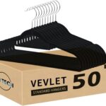 GVTECH Premium Velvet Hangers, [50 Pack] Non Slip and Heavy Duty Velvet Suit Hangers (45cm) with Tie Bar, 360° Swivel Hooks, Sturdy to Hold Jumper, Pullovers, Jackets & Hoodies (50 Pack, Black)