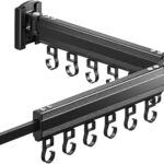 OUUTMEE Wall Mounted Retractable Clothes Drying Rack, 30kg Capacity, Wall Mounted Space Saving Aluminum Folding Laundry Hanger Rack for Laundry, Balcony, with Folding Arms & 6 Hooks (2 Fold)