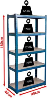 Home Vida 5 Tier Heavy Duty Shelf Storage Steel Shelving Rack Heavy Duty Kitchen Garage Racking, 875 kg Capacity, Large, Blue - Image 3
