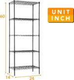 14" D×24" W×60" H Wire Shelving Unit Metal Commercial Shelf with 5 Tier Layer Rack Strong Steel for Restaurant Garage Pantry Kitchen Garage，Black - Image 3