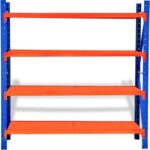 COOLBABY Heavy Duty Metal Warehouse 4 Steps Racking Storage Garage Shelving Steel Shelf Capacity 500kg Each Shelves (Blue + Orange) (L150 x W60 x H200cm)