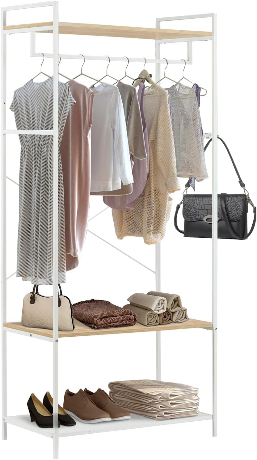 61WkwnB0weL._AC_SL1485_.jpg Heavy Duty Clothes Rack for Hanging Clothes, Garment Rack, منشر غسيل, Cloth Hanger Stand, Adjustable Shelf, Ample Storage, Freestanding Coat Rack for Bedroom, Laundry, White, 80 x 45 x 180cm - Image 1