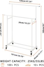 Calmootey Double Rod Clothing Garment Rack,Rolling Hanging Clothes Rack,Portable Clothes Organizer for Bedroom,Living Room,Clothing Store,White - Image 3