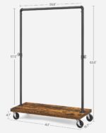 VASAGLE Clothes Rack, Heavy Duty Clothing Rack, Industrial Pipe Style Rolling Garment Rack with Shelf, for Bedroom, Laundry Room, Retail Store, Rustic Brown and Black UHSR65BX - Image 8
