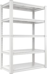 Raybee Garage Shelving Heavy Duty Garage Storage Shelves Load 2010LBS, Adjustable 5-Tier Heavy Duty Shelving, All Metal Shelving Utility Shelves for Kitchen, Pantry, Garage, 63"H x32"W x16.5"D, White