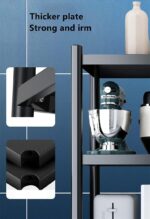5-Tier Shelf Rack, Storage Shelf Display Rack For Kitchen Bathroom - Black, Adjustable, Stainless Steel, With Leveling Feet, Rolling Wheels, Hooks,160x75x35CM - Image 3