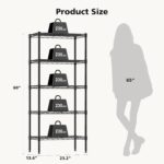 DUMOS 5-Tier Metal Wire Storage Shelves, Adjustable Standing Storage Rack Shelf, Heavy Duty Steel Shelving Unit Organizers for Kitchen Bathroom Pantry Garage, 23.2" W×13.4" D×59.8" H, Black - Image 3