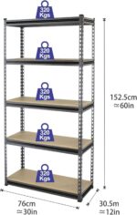 Tactix Heavy Duty Performance 5 Tier Shelf Rack - Multipurpose for Living Room, Kitchen, Garage, Adjustable, Perfect for Organizing Your Space - Dimensions: 76W x 30.5D x 152.5H cm- 329014 - Image 2