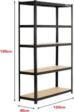 Rhino Racking – 5 Tier Heavy-Duty Garage Shelving Unit – Black - Adjustable Storage Shelves – 180x120x40cm – 200kg Load Weight Per Shelf – 1000kg Per Unit - Image 2