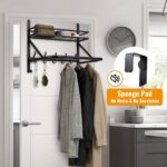 Over The Door Clothes Hanger, Metal Over The Door Hangers for Clothes with 7 Hooks1 Storage Basket For Clothing Hanger Drying Racks for Laundry, Bedroom, Washroom wait（black） - Image 3