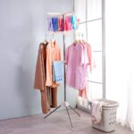 BAOYOUNI Collapsible Clothes Drying Rack Foldable Tripod Coat Hanger Corner Garment Storage Shelf Stand Portable Laundry Organizer Indoor Outdoor with 3 Arms and 24 Clothespins - Ivory - Image 4