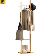 LEOPAX Premium Bamboo Clothes Stand with 3 Hooks for Entryway, Hallway, Bedroom & Office Multipurpose Clothing Stands Storage Organizer Rack - (33 x 24 x 163) CM - Beige - Image 2