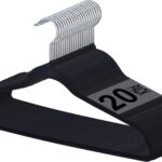 Sky-Touch 20Pcs Non Slip Felt Hangers Space Saving Clothes Hanger Velvet Hanger Heavy Duty Adult Hanger For Coat, Suit - Black