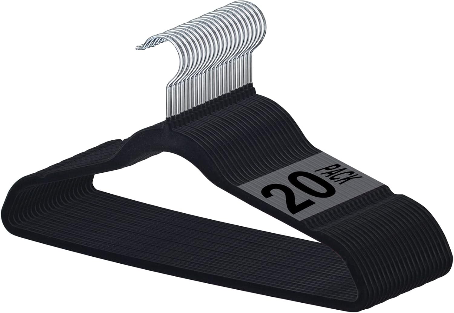 61ZVcfTOSdL._AC_SL1500_.jpg Sky-Touch 20Pcs Non Slip Felt Hangers Space Saving Clothes Hanger Velvet Hanger Heavy Duty Adult Hanger For Coat, Suit - Black - Image 1