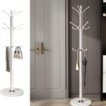 Jorunb Coat Hanger Stand Bedroom Clothes Hanger Stand Metal Coat Rack Stand Free Standing Hall Tree for Hanging Scarf, Bag, Jacket, Home Entry-way Hat Hanger Organizer (small, white)