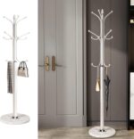 Jorunb Coat Hanger Stand Bedroom Clothes Hanger Stand Metal Coat Rack Stand Free Standing Hall Tree for Hanging Scarf, Bag, Jacket, Home Entry-way Hat Hanger Organizer (small, white)