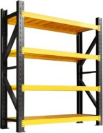 Garage Shelves 4-Tier Metal Shelving Unit, Adjustable Shelving Unit For Garage Basement Warehouse Workshop, Heavy Duty Garage Storage Shelves, Boltless Assembly(Yellow-B,120x40x200 cm)