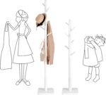 VASAGLE Coat Rack, Solid Wood Coat Stand, Free Standing Hall Coat Tree with 8 Hooks for Coats, Hats, Bags, Purses, for Entryway, Hallway, Rubberwood Hooks and Pole, White RCR010W02 - Image 5