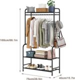 Clothing Rack Metal Garment Racks with Bottom Shelves Free-Standing Clothes Rack for Indoor Bedroom, Balcony, Hallway, Laundry (Black) - Image 3