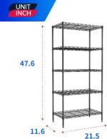 PayLessHere | 5-Tier Wire Shelf | 21"x11"x48" | Black | Adjustable Racks | Heavy-Duty Storage Shelves, Holds Upto 750 lbs | Rust-Resistant, No-Tool Assembly | for Home, Garage Shelving - Image 3