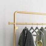 TIEOU Gold Clothes Rack with Shelf, Gold Clothing Racks for Boutiques, Free-Standing Garment Rack for Hanging Clothes,Gold Coat Rack, Small Metal Clothes Rack Heavy Duty, Industrial Clothing Rack Gold - Image 7