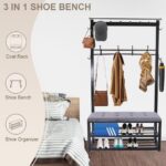 Hcosmy Shoe Rack, Shoes Bench Seat, Multifunctional shoe rack and coat rack, Industrial Coat Rack Stand with Bench, Free Standing Coat Tree, Entryway Storage Shelf, for Living Room,Hallway - Image 2