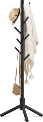 Haddockway Wooden Coat Rack Stand with 8 Hooks New Zealand Pine 3 Adjustable Coat Standing Tree Easy Assembly for Coats, Hats, Scarves and Handbags for Entryway, Hallway, Bedroom, Office