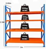Heavy Duty Metal Warehouse 4 Steps Racing Storage Garage Shelving Steel Shelf Capacity 300kg Each Shelves (250 x 60 x 200cm) (Blue + Orange) - Image 2