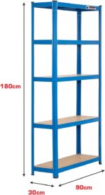 Rhino Racking - 5 Tier Heavy-Duty Industrial Storage Shelves - Blue - 180x90x30cm - Image 2