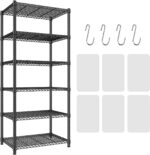 6-Shelf Storage Unit With Height Adjustable Shelves Levelling Feet,6-Tier Wire Shelving Unit,Metal Kitchen Rack with PP Shelf Liners,Storage Shelf for Pantry,Black 60 * 45 * 183CM - Image 4