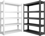 5-Tier Metal Shelving Unit - Adjustable Industrial Sto Rack for Ga Basement & Warehouse 72" H x 35" W x 20" D Easy Assembly White Steel