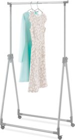 Whitmor Foldable Garment Rack - Rolling Clothes Hanger - Adjustable Height,Silver