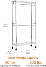 Amazon Basics Double Rod Garment Rack / Clothes Rail with Height-Adjustable Shelves - 181kg Max Weight, Chrome, 91 x 36 x 183 cm - Image 5