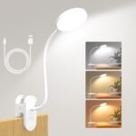 97 LED Rechargeable Reading Lamp, 3 Color Modes & 10 Brightness Levels, 2000mAh Clamp Lamp with USB-C, 40CM Flexible Gooseneck, Cordless Book Lamp Clamp Light for Bed, Table, Desk - White