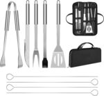 PINKE BBQ Grill BBQ Accessories, 9 Pieces Stainless Steel Grill Utensil Tools Grilling Accessories Barbecue Grill Accessories with Canvas Bag for Outdoor Grill, Camping Party