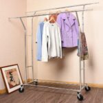 HOKEEPER 400 lbs Load Capacity Commercial Grade Clothing Garment Racks Heavy Duty Double Rails Adjustable Collapsible Rolling Clothes Rack on Wheels, Chrome Finish - Image 9