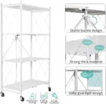 YelaJoy Foldable Standing Shelf with Wheels, 4-Tier Heavy Duty Metal Storage Rack, No Need Install, Units Storage Rack for Kitchen, Garage, Office (White) - Image 3