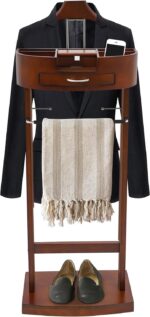 Wood Suit Rack Suit Stand for Man and Women Clothes Valet Suit with Drawer Valet Stands Men Valet Brown Suit Valet for Entryway Office Living Room