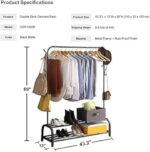 LUKSYOL Clothes Rack - Premium Metal Clothes Hanging Stand with Storage Shelf for Coats, Shoes, and More - Durable and Stylish Organizer for Bedroom and Bathroom Use (Black, 2 shelves | 1 Rail) - Image 6