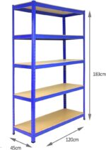 Monster Racking T- Rax Garage Shelving Unit Extra Wide - 5 Tier Heavy Duty Rack for Storage Steel Utility Shelves | Metal & MDF Boltless Assembly System | 180cm x 120cm x 45cm | 1400KG Capacity - Image 2