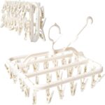 COOLive Foldable Clothes Drying Rack with 32 Drying Clips Wind-Proof Hook Underwear Hanger Plastic Laundry Clip for Socks Bras (White)