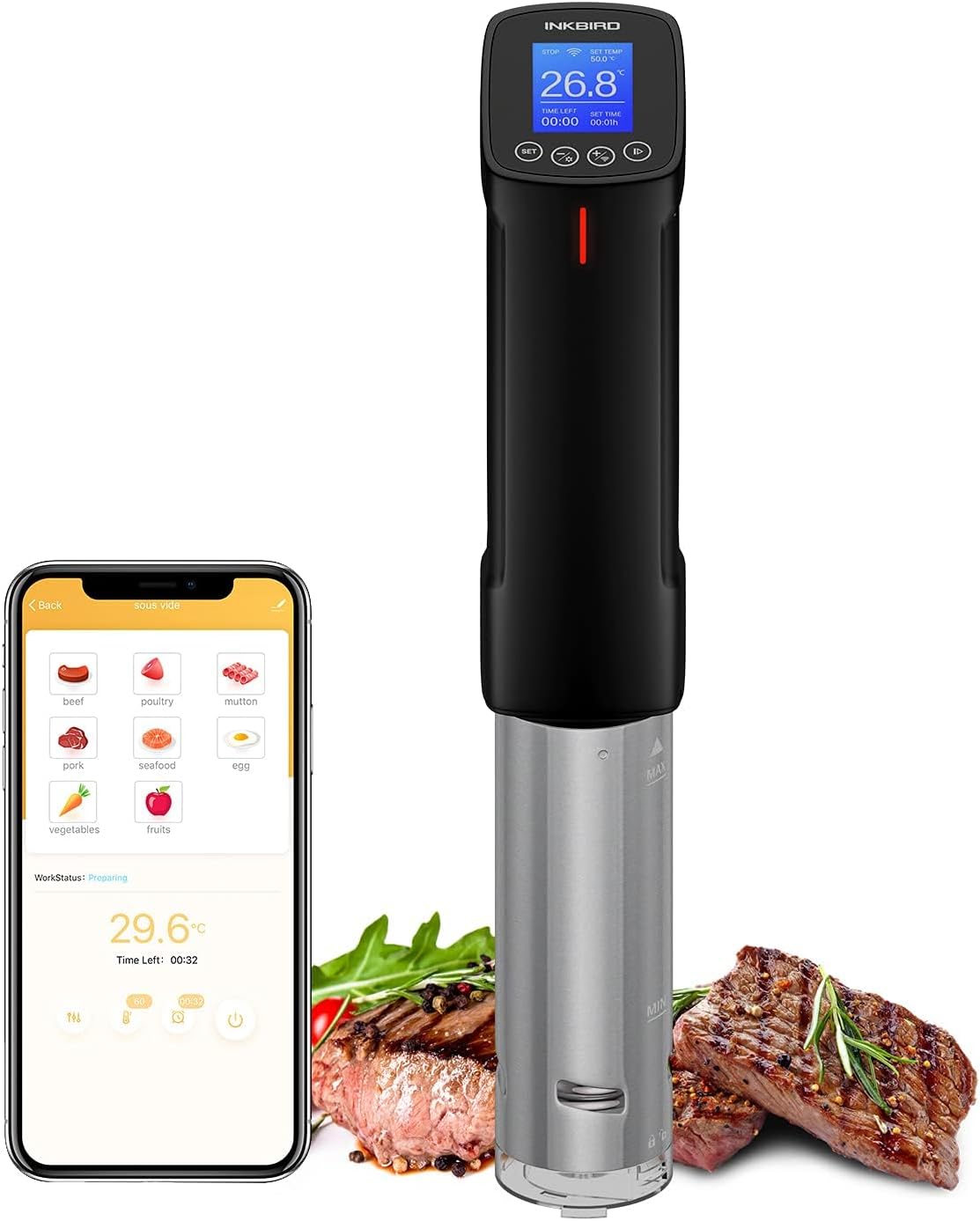 61fnmFUV2ML._AC_SL1500_.jpg INKBIRD Sous Vide Machine ISV-100W WiFi Precision Cooker 1000W Immersion Circulator with Temperature & Timer Accurate Control, Uniform Heat Circulation, Low Water Protection, Slow Cooking for Steak - Image 1