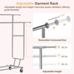 Garment Rack, Stainless Steel Clothes Organizer with Wheels, Double Rod Clothing Rack for Hanging Clothes (Silver, 130 x 55 x 160 CM) - Image 5