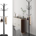 Jorunb Coat Hanger Stand Bedroom Clothes Hanger Stand Metal Coat Rack Stand Free Standing Hall Tree for Hanging Scarf, Bag, Jacket, Home Entry-way Hat Hanger Organizer (small, black)