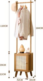 Clothes Rack with Storage Cabinet Clothing Hanging Rail, Open Wardrobe Coat Stands Free Standing Garment Rack for Bedroom, Living Room, Hallway, Bamboo Clothes Rack - Image 2